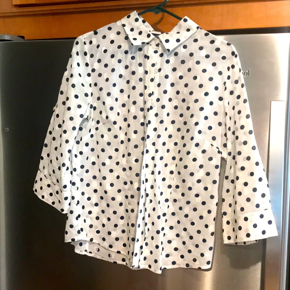 Karen Scott Womens Polka Dot Long Sleeve Blouse